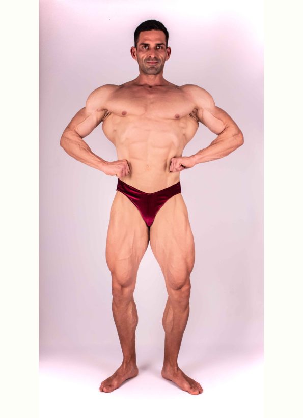 BURGUNDY VELVET BODYBUILDING TRUNKS IFBB, NPC ( DĹŽKA BOČNEJ STRANY 5CM )