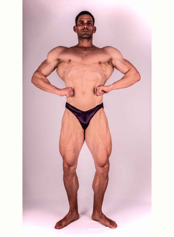 PURPLE VELVET BODYBUILDING TRUNKS IFBB, NPC ( DĹŽKA BOČNEJ STRANY 5CM )