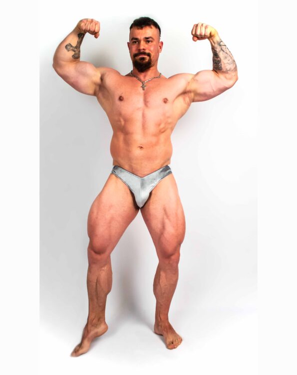 SILVER VELVET BODYBUILDING TRUNKS IFBB, NPC ( DĹŽKA BOČNEJ STRANY 5CM )