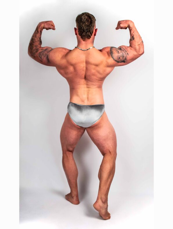 SILVER VELVET BODYBUILDING TRUNKS IFBB, NPC ( DĹŽKA BOČNEJ STRANY 5CM )