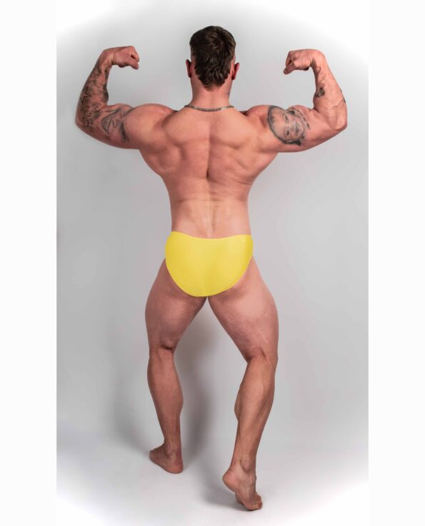 YELLOW BODYBUILDING TRUNKS IFBB, NPC ( DĹŽKA BOČNEJ STRANY 5CM )